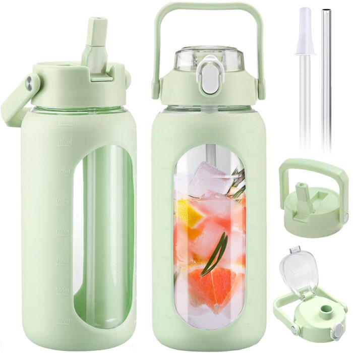 64oz Glass Water Bottles with Straw