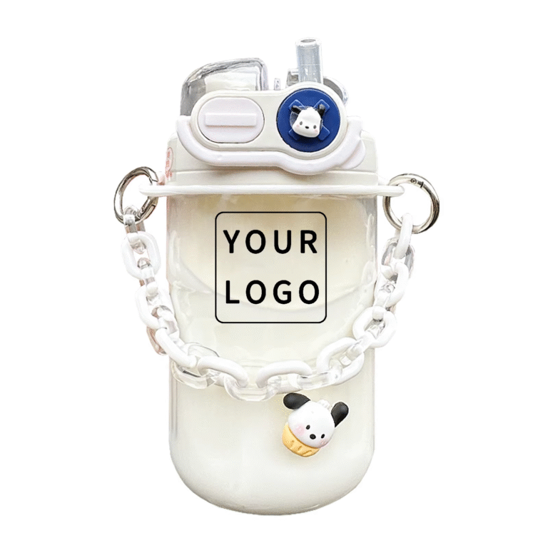 Plastic cartoon style coffee cup with straw