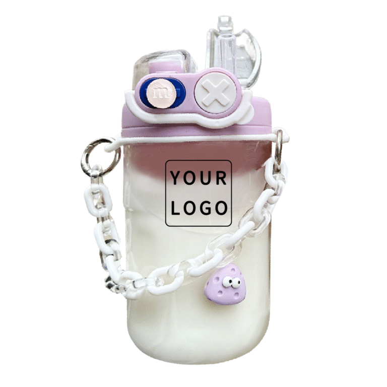 Plastic cartoon style coffee cup with straw