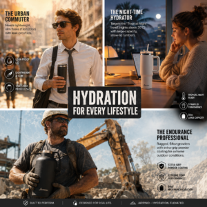 Private label water bottle collection for commuters, home office, and outdoor workers